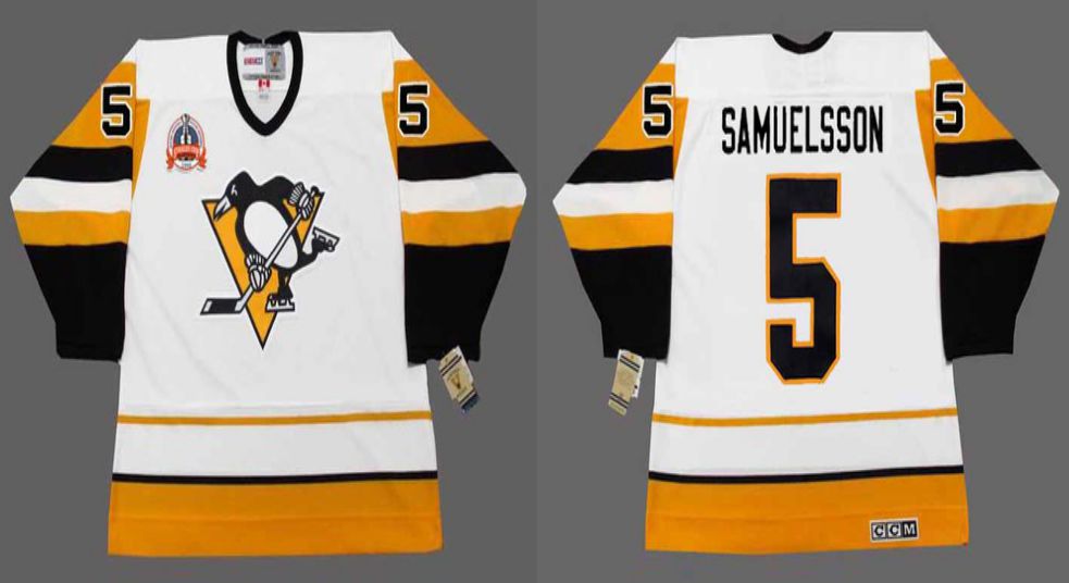 2019 Men Pittsburgh Penguins 5 Samuelsson White yellow CCM NHL jerseys